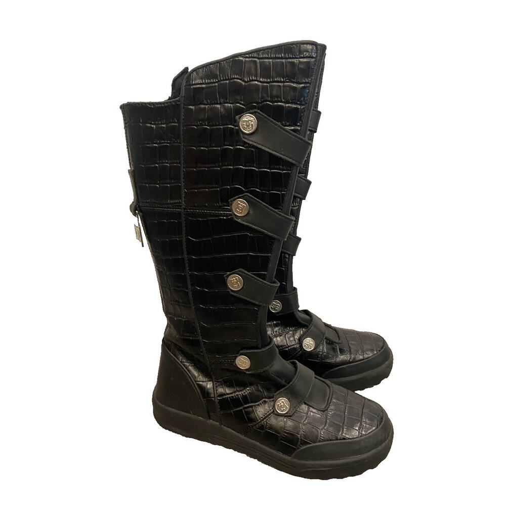 DC Boots Women's 6.5 Black Animal Print Vintage, Leather, Mid Calf Height